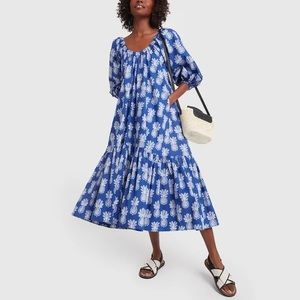 La Double J Paloma Dress Pineapple Blu In Cotton Poplin